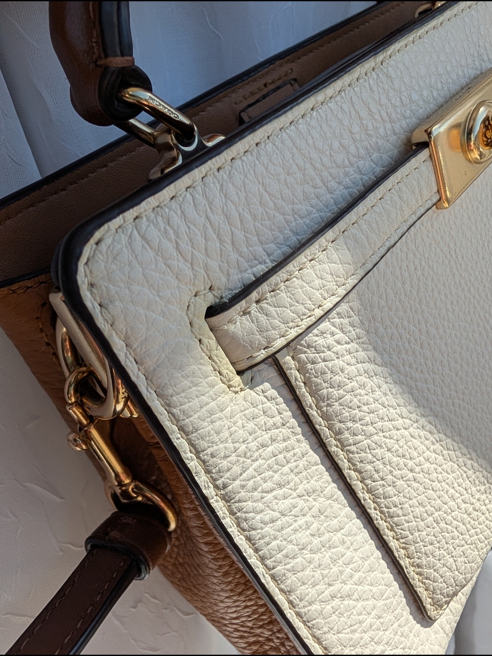 Coach Mini Lane Cream Brown Gold Top-Handle Crossbody Bag Leather - Picture 3 of 9